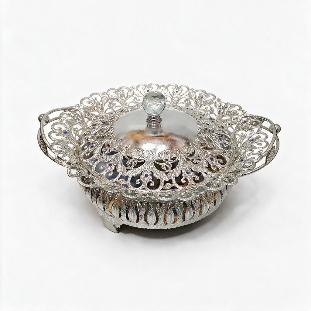 Covered Ornate Silver-Tone Tray product photo
