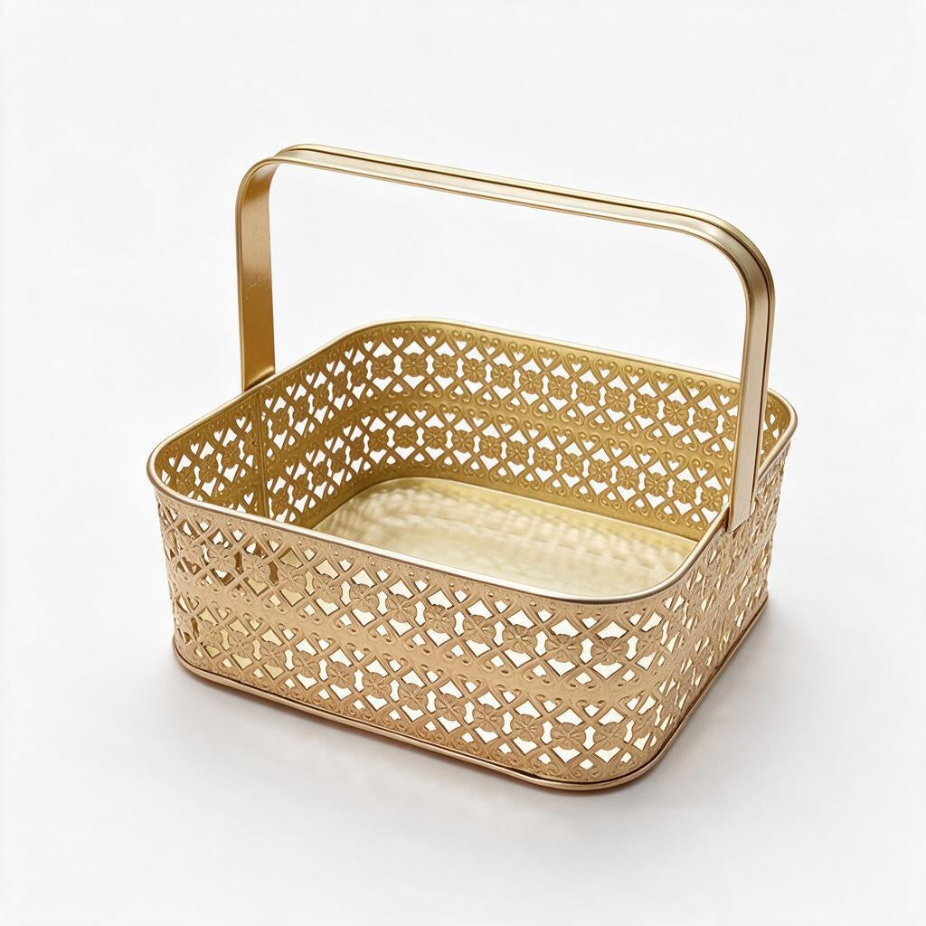 Gold-Tone Rectangular Handled Basket product photo