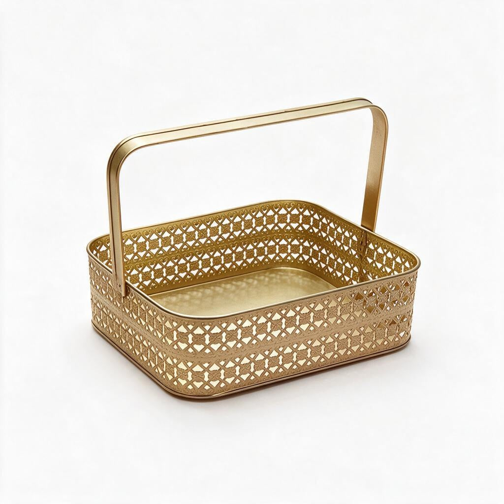Gold-Tone Rectangular Handled Basket product photo