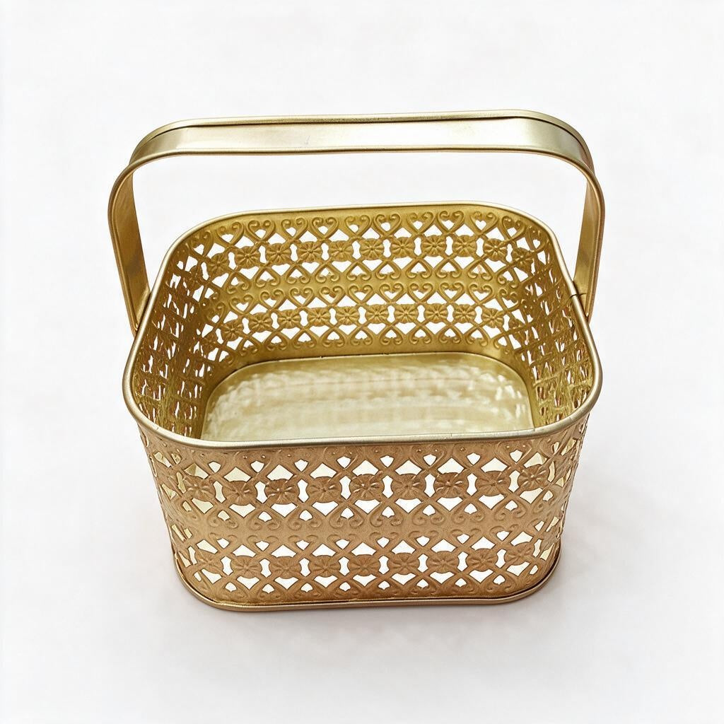 Gold-Tone Rectangular Handled Basket product photo