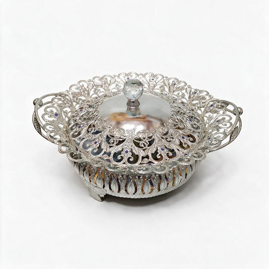 Covered Ornate Silver-Tone Tray product photo