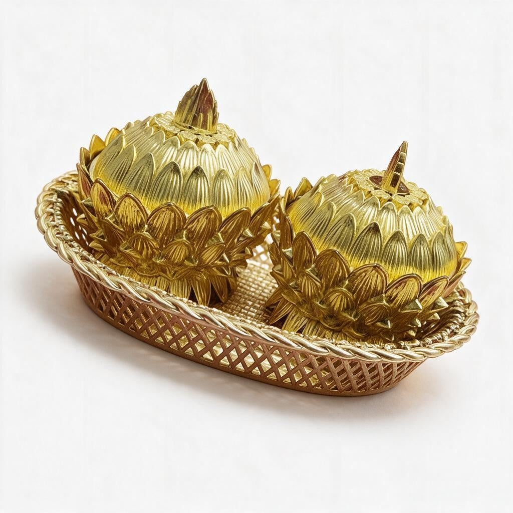 Gold Oval Tray And Lotus Box Set product photo