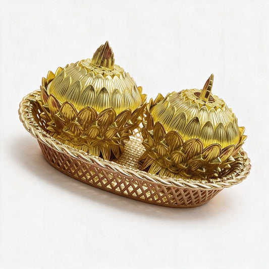 Gold Oval Tray And Lotus Box Set product photo