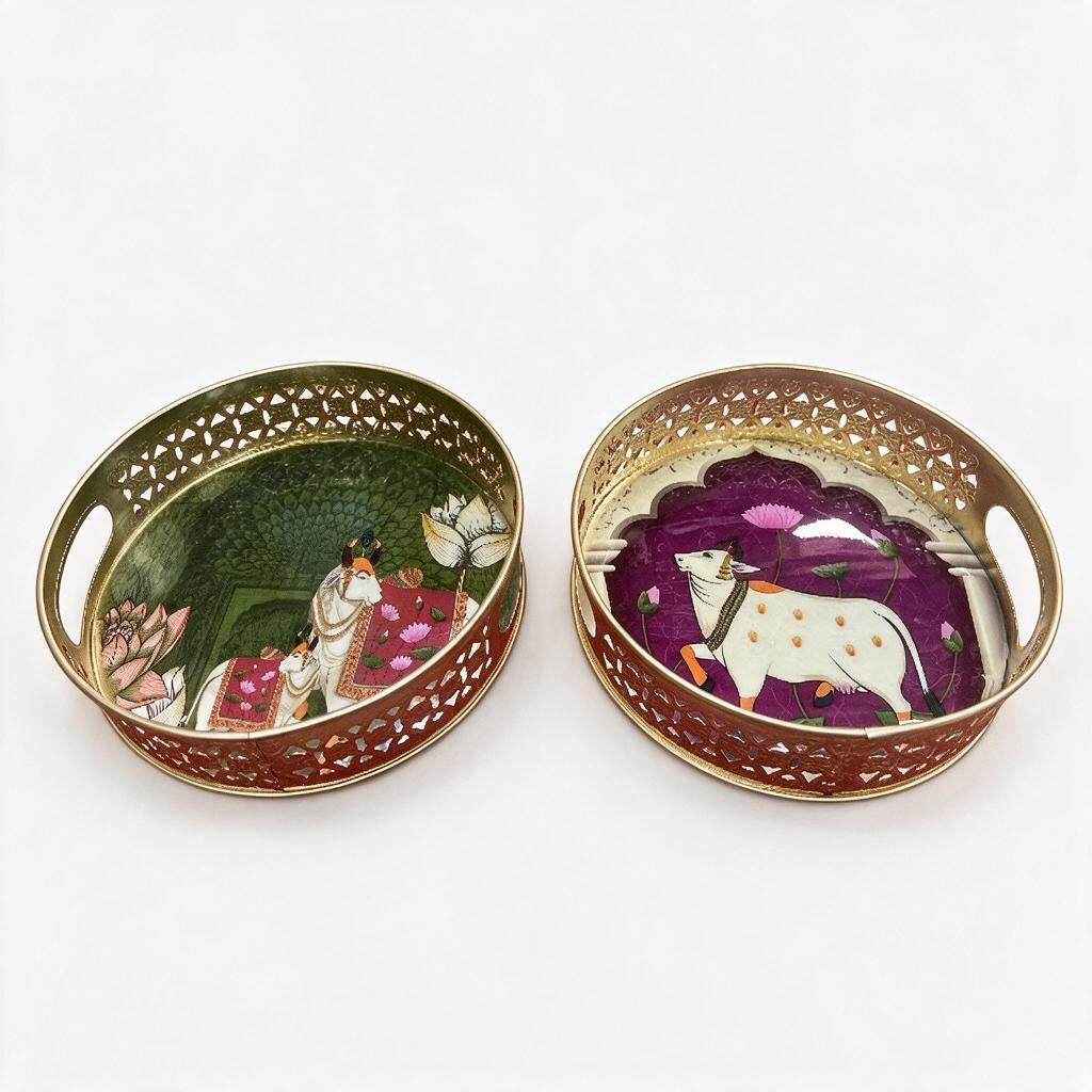Pichwai Round Handled Tray product photo