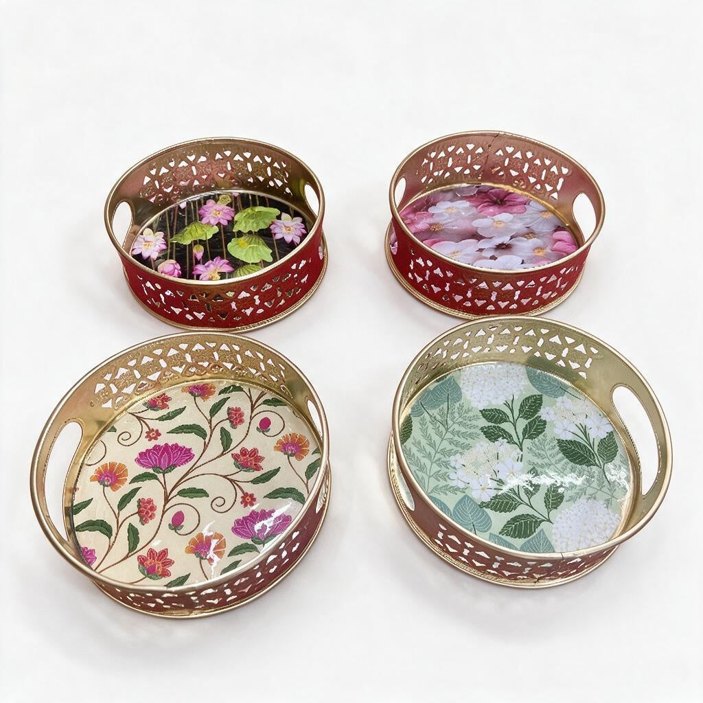 Floral Round Handled Tray product photo