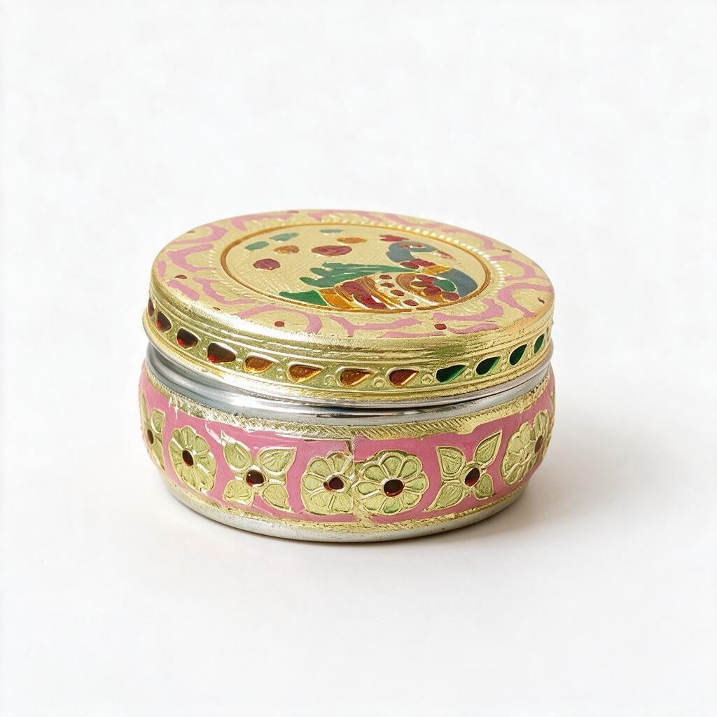 Pink Meenakari Round Box product photo