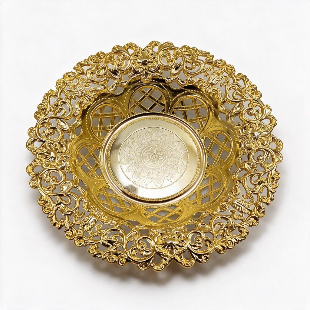 Gold-Tone Ornate Round Tray product photo