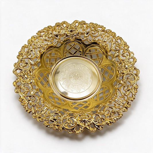 Gold-Tone Ornate Round Tray product photo