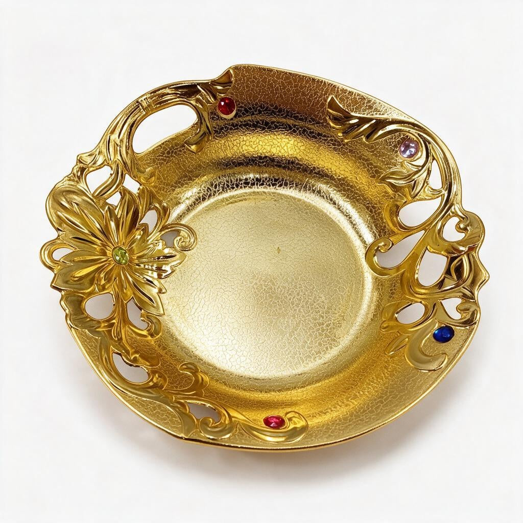Gold-Tone Handled Tray With Colored Stones product photo