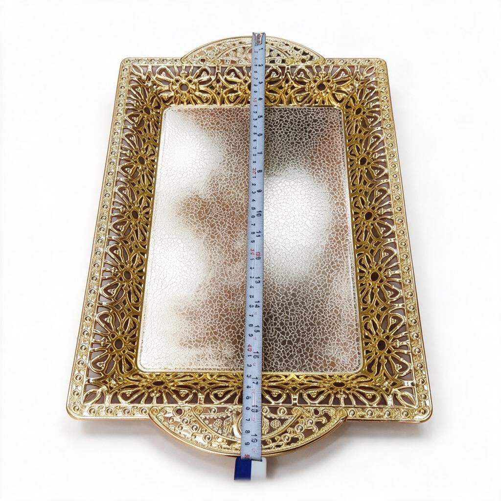 Gold-Tone Ornate Rectangular Tray product photo